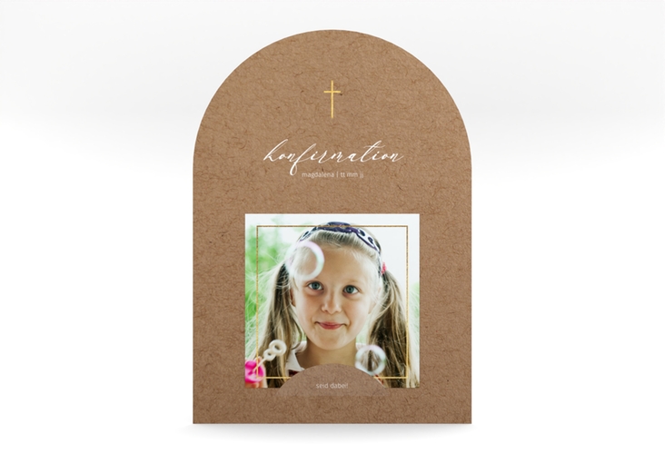 Konfirmationseinladung Crucis mittlere Bogen-Karte + Foto Kraftpapier