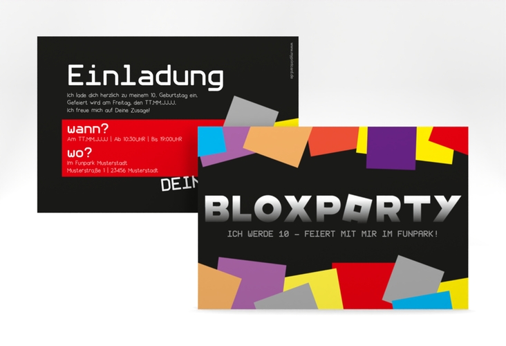 Einladungskarte Kindergeburtstag Blox A6 Karte quer für Gamer