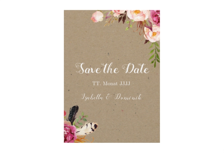 Save the Date-Visitenkarte Flowers Visitenkarte hoch Kraftpapier hochglanz mit bunten Aquarell-Blumen