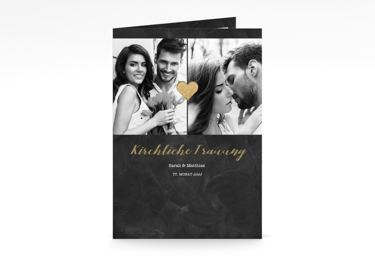 Kirchenheft Hochzeit Sparkly A5 Klappkarte hoch gold