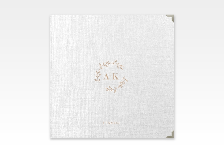 Gästebuch Selection Hochzeit Filigrana Leinen-Hardcover beige in reduziertem Design mit Initialen und zartem Blätterkranz