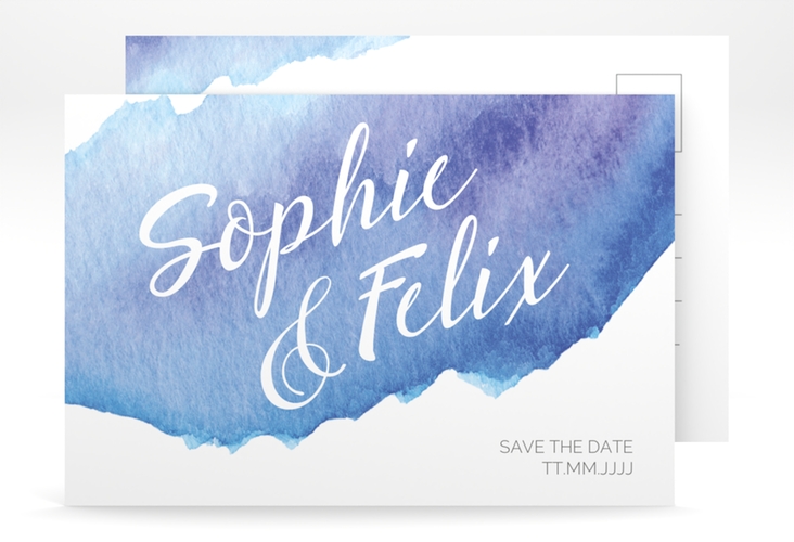 Save the Date-Postkarte Aquarella A6 Postkarte blau hochglanz