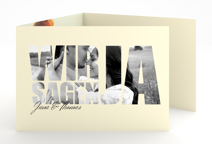 Hochzeitseinladung Letters A6 Doppel-Klappkarte beige