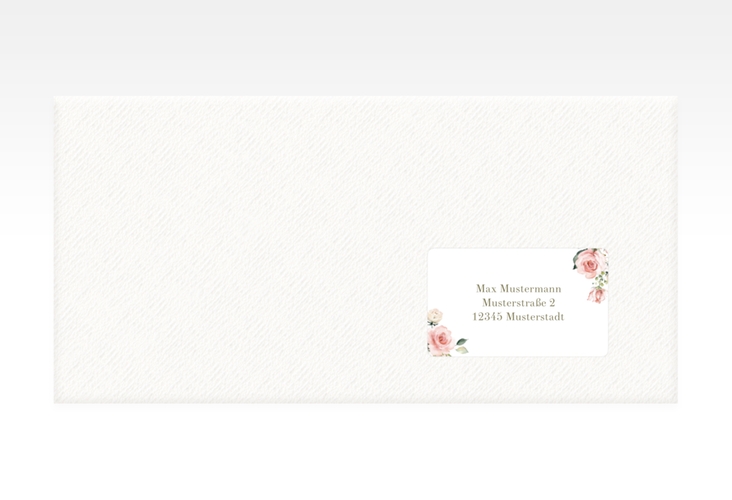 Empfängeretikett Hochzeit Graceful 63,5 x 38,1 mm weiss mit Rosenblüten in Rosa und Weiß