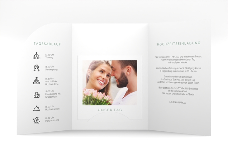 Hochzeitseinladung Fingerprint mittlere Bogen-Wickelfalzkarte gruen schlicht mit Fingerabdruck-Motiv