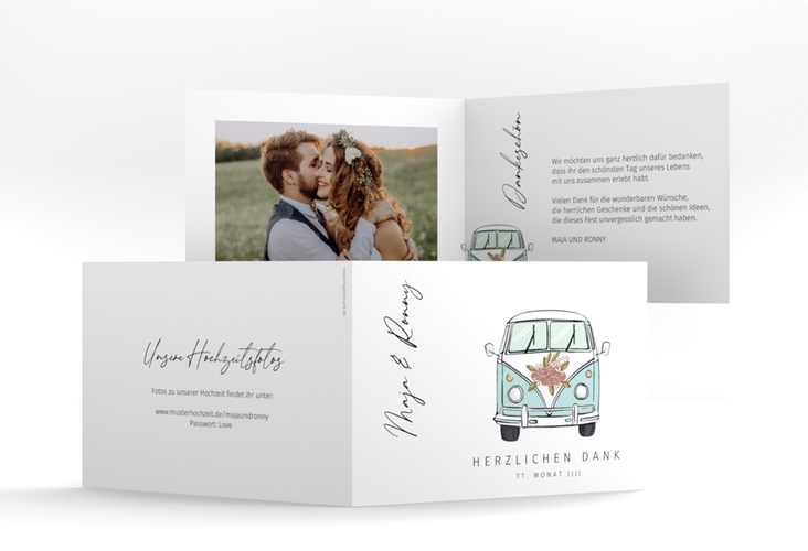 Danksagungskarte Hochzeit Hochzeitsbulli A6 Klappkarte quer blau