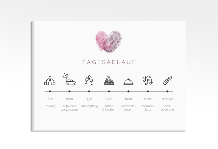 Tagesablauf Leinwand Hochzeit Fingerprint 70 x 50 cm Leinwand pink schlicht mit Fingerabdruck-Motiv