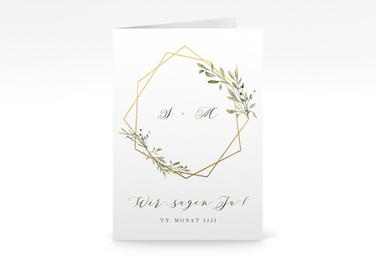 Einladungskarte Hochzeit Acacia A6 Klappkarte hoch weiss hochglanz