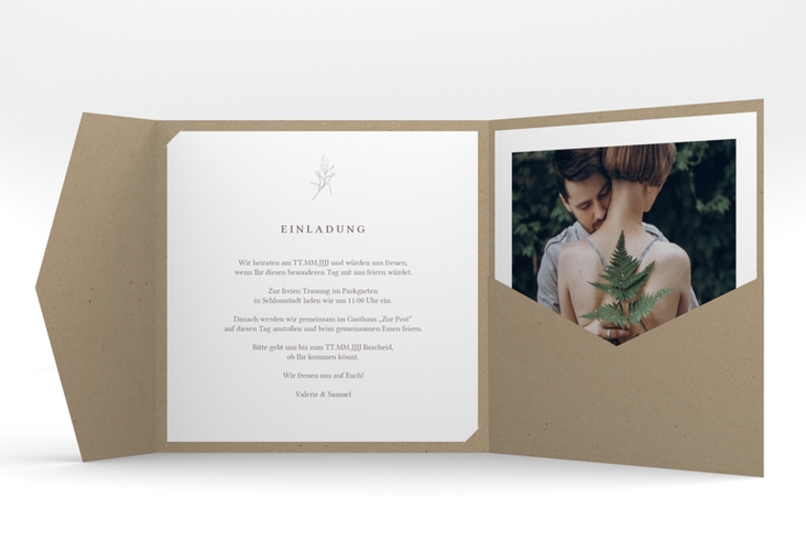Hochzeitseinladung Ivy Pocketfold weiss hochglanz minimalistisch mit kleiner botanischer Illustration