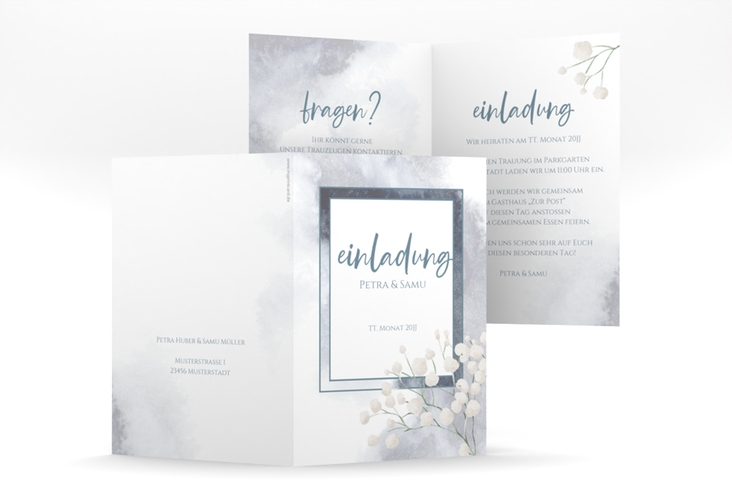 Einladungskarte Hochzeit Winter A6 Klappkarte hoch mit Schleierkraut