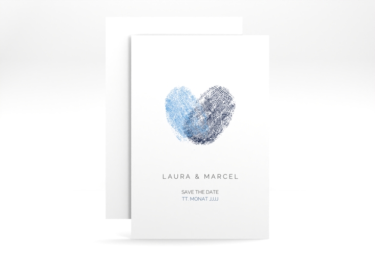 Save the Date-Karte Fingerprint A6 Karte hoch blau schlicht mit Fingerabdruck-Motiv