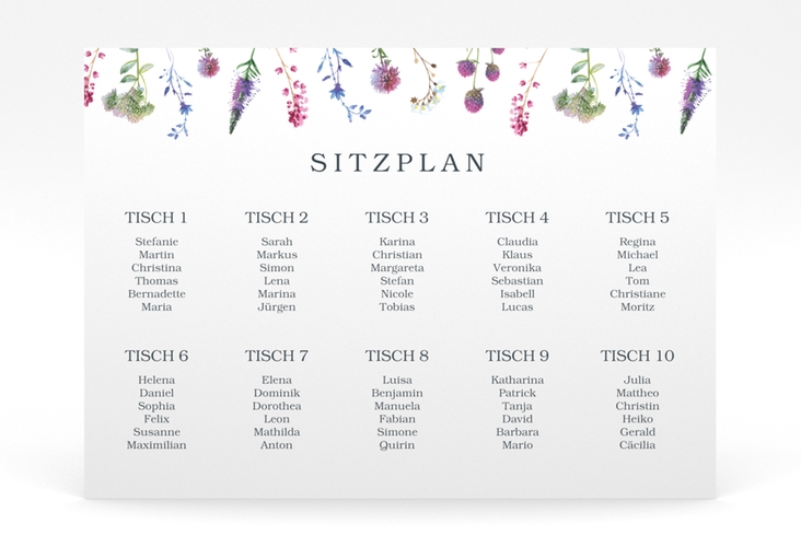 Sitzplan Poster Hochzeit Wildblumen 70 x 50 cm Poster