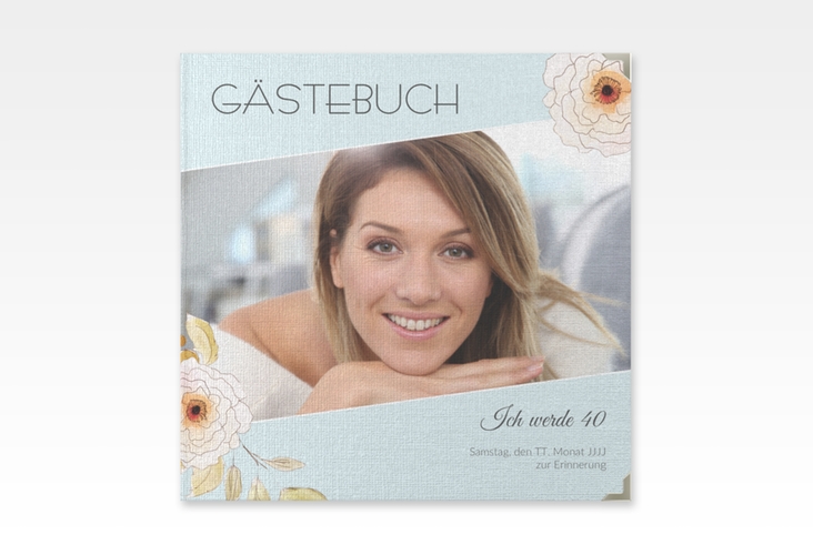 Gästebuch Selection Geburtstag Fleur Leinen-Hardcover tuerkis