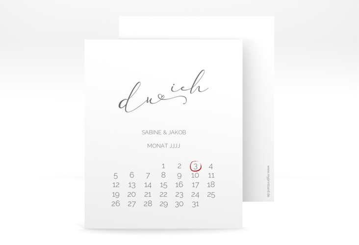 Save the Date-Kalenderblatt Zweisamkeit Kalenderblatt-Karte im minimalistischen Stil mit Aufschrift du & ich