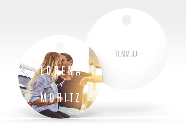 Geschenkanhänger Hochzeit Memory Geschenkanhänger, rund weiss zum Personalisieren mit Foto
