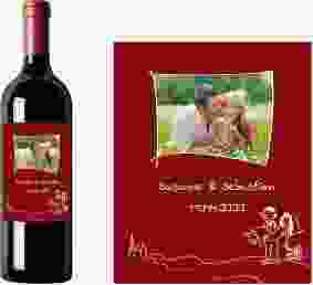 Weinflaschenetikett Hochzeit "Pisa" Etikett Weinflasche 4er Set rot