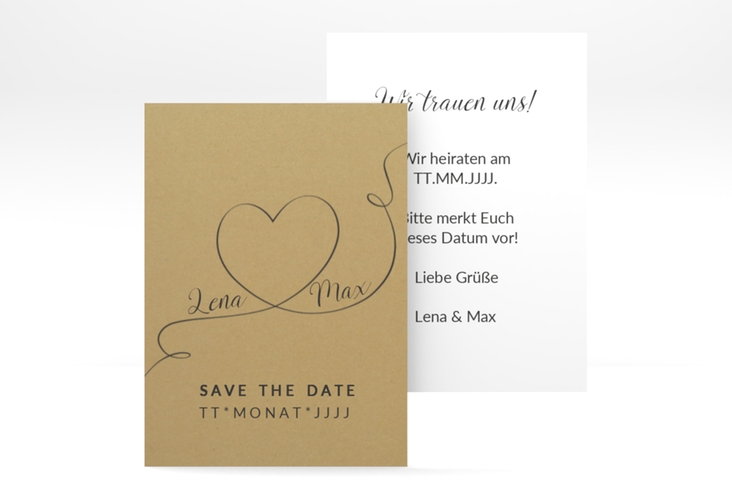 Save the Date-Visitenkarte Herzensbund Visitenkarte hoch schwarz hochglanz