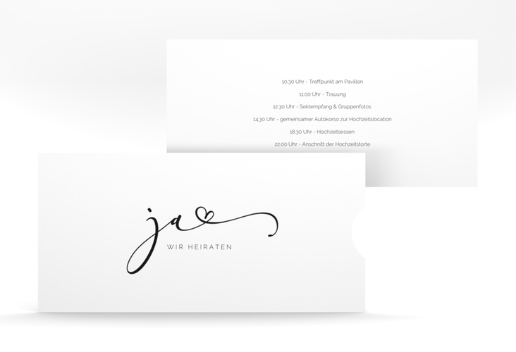 Hochzeitseinladung Jawort Einsteckkarte weiss modern minimalistisch mit veredelter Aufschrift