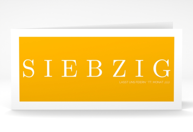 Einladung 70. Geburtstag Schlicht lange Klappkarte quer gelb hochglanz
