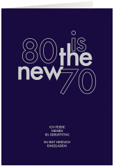 Einladung 80. Geburtstag Grateful A6 Klappkarte hoch blau
