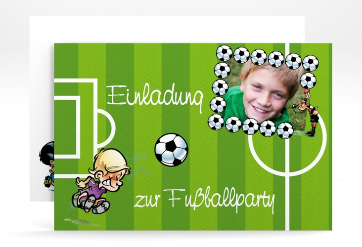 Einladungskarte Kindergeburtstag "Fabian" DIN A6 quer mit Fußball-Motiv