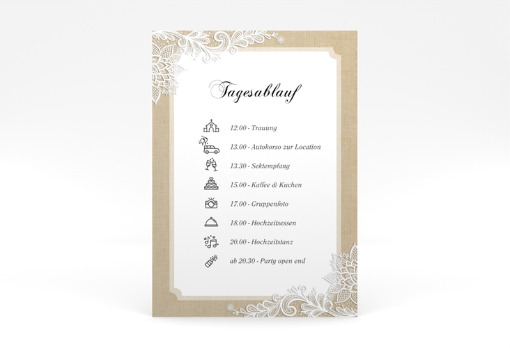 Tagesablauf Poster Hochzeit Lace 50 x 70 cm Poster beige in Leinen-Optik mit weißer Spitze