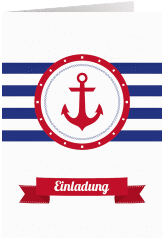 Einladung Geburtstag Ahoi A6 Klappkarte hoch blau