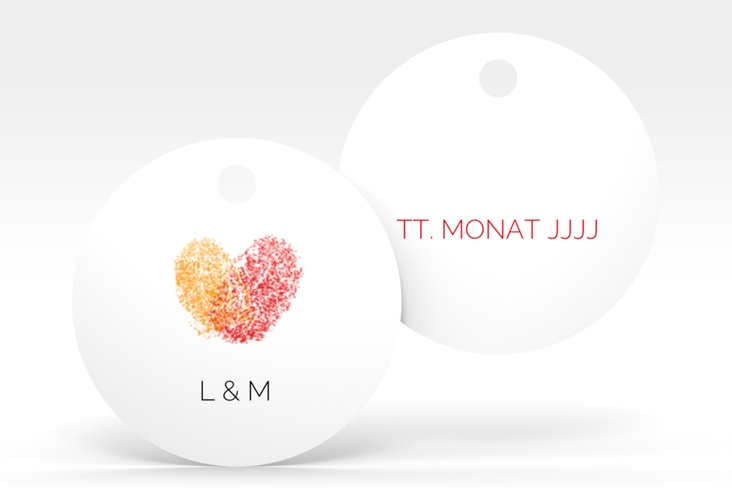 Geschenkanhänger Hochzeit Fingerprint Geschenkanhänger, rund rot hochglanz schlicht mit Fingerabdruck-Motiv