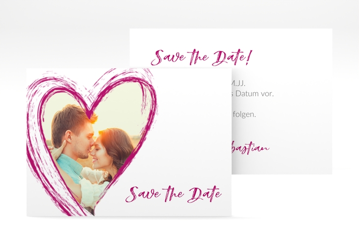 Save the Date-Visitenkarte Liebe Visitenkarte quer pink hochglanz