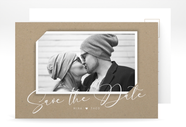 Save the Date-Postkarte Crafty A6 Postkarte hochglanz in Kraftpapier-Optik mit Foto