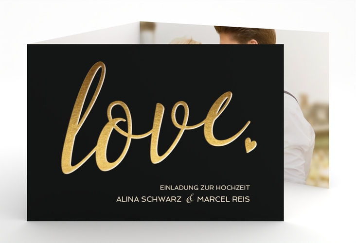 Hochzeitseinladung Glam A6 Doppel-Klappkarte schwarz hochglanz
