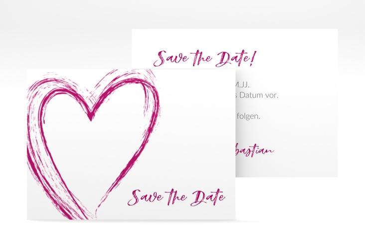 Save the Date-Visitenkarte Liebe Visitenkarte quer pink