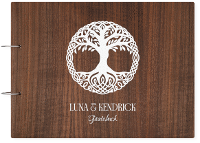 Klick: Details zu Gästebuch Holzcover Nussbaum "Lebensbaum" anzeigen Gästebuch Holzcover Nussbaum Lebensbaum Holz-Cover, bedruckt weiss im Stil der Kelten und Wikinger