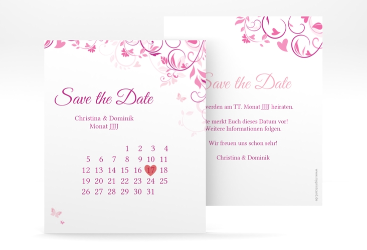 Save the Date-Kalenderblatt Lilly Kalenderblatt-Karte pink