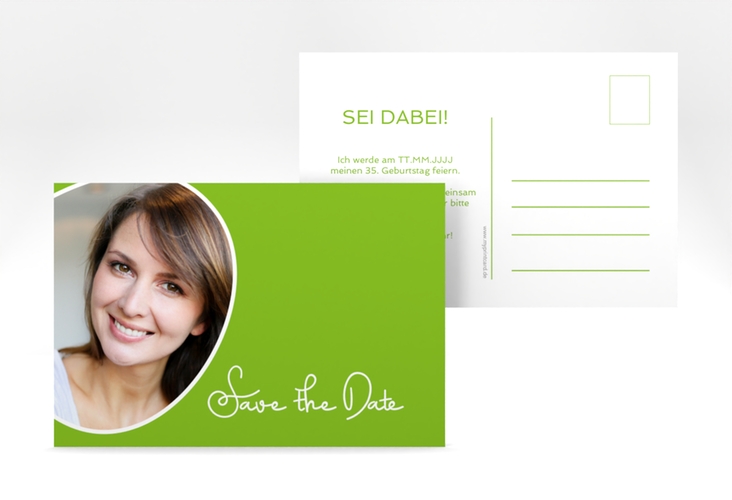 Save the Date-Postkarte Geburtstag Swing A6 Postkarte gruen