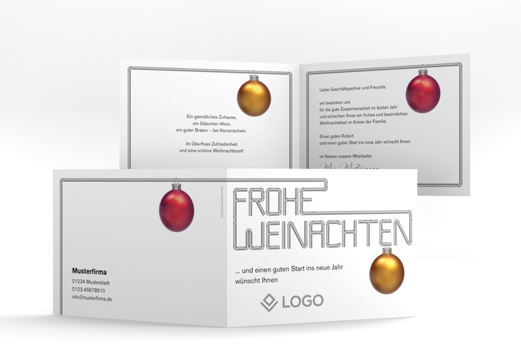 Geschäftliche Weihnachtskarte Pipeline A6 Klappkarte quer weiss