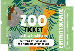 Klick: Details zu Einladungskarte Kindergeburtstag "Zooticket" anzeigen Einladungskarte Kindergeburtstag Zooticket