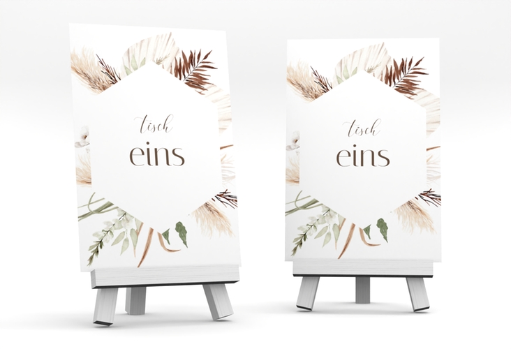 Tischnummer Hochzeit Bohemian Tischaufsteller weiss hochglanz