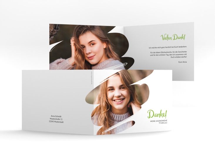 Danksagung Jugendweihe Youngster A6 Klappkarte quer gruen