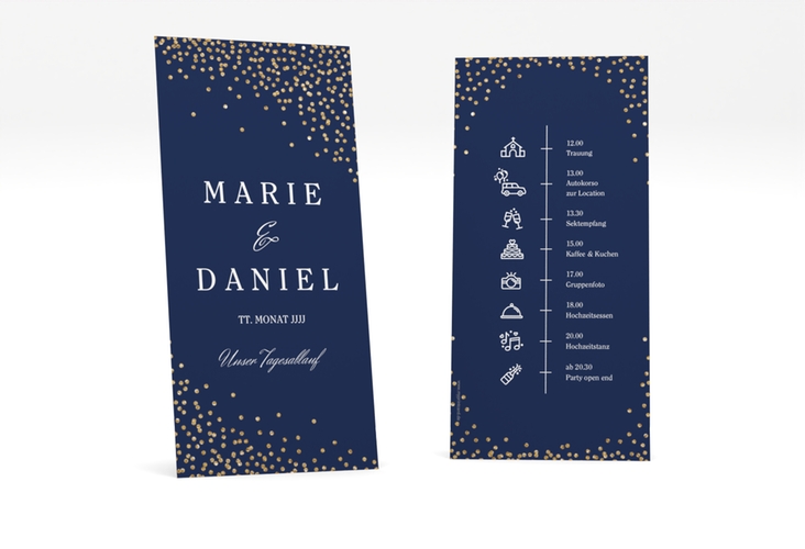 Tagesablauf Hochzeit Glitter lange Karte hoch blau