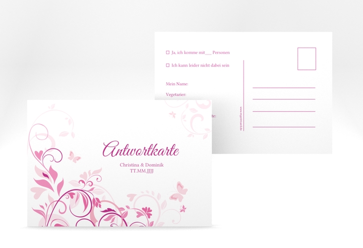Antwortkarte Hochzeit Lilly A6 Postkarte pink hochglanz