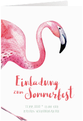 Party Einladungskarte Animal A6 Klappkarte hoch pink mit Flamingo