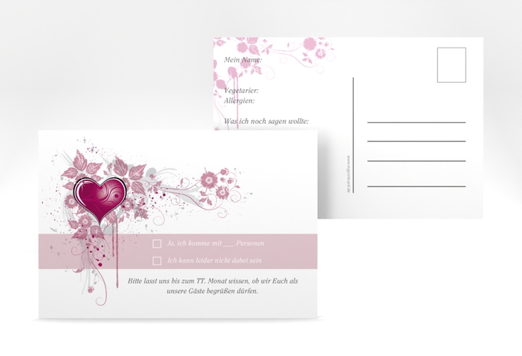 Antwortkarte Hochzeit Triest A6 Postkarte pink