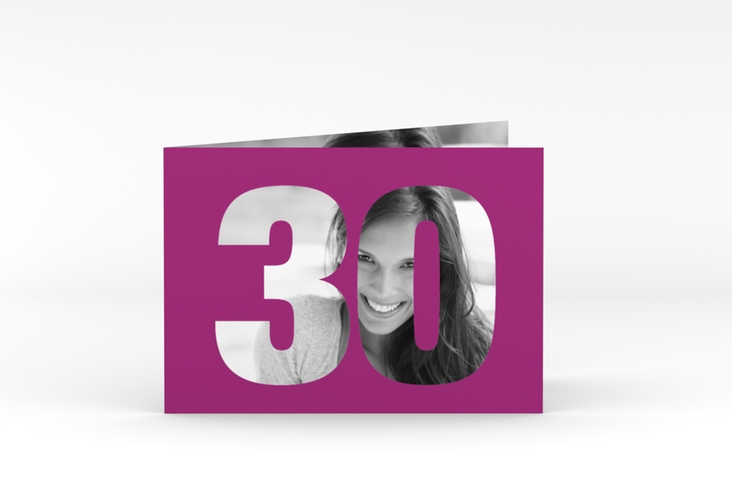 Einladung 30. Geburtstag Numbers A6 Klappkarte quer pink hochglanz