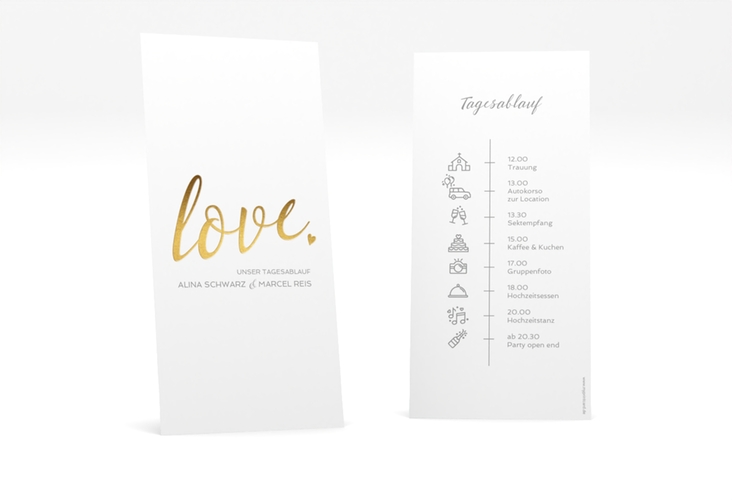Tagesablauf Hochzeit Glam lange Karte hoch weiss