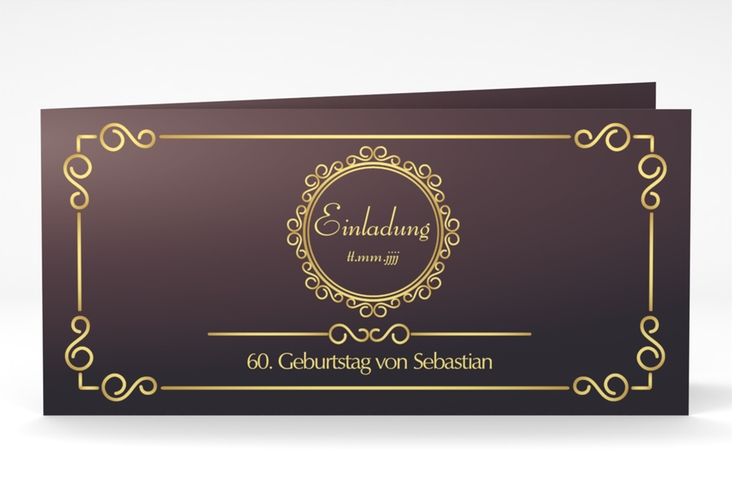 Einladung 60. Geburtstag Bert/Berta lange Klappkarte quer lila