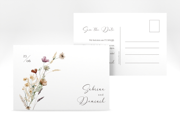 Save the Date-Postkarte Sauvages A6 Postkarte mit getrockneten Wiesenblumen