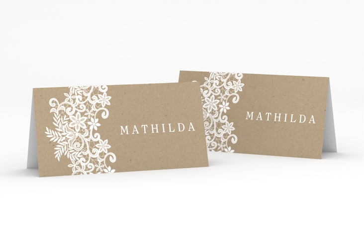 Tischkarte Hochzeit Mariage Tischkarten Kraftpapier mit Bogen aus weißer Spitze