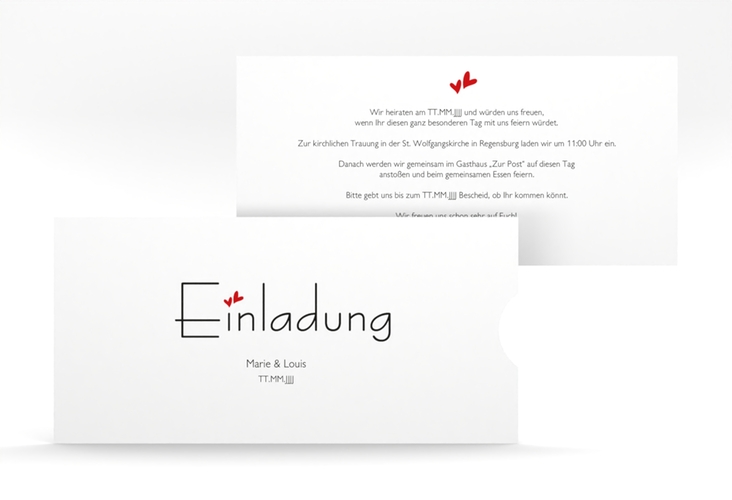 Hochzeitseinladung Twohearts Einsteckkarte rot