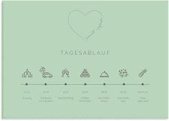 Klick: Details zu Tagesablauf Leinwand Hochzeit "Lebenstraum" anzeigen Tagesablauf Leinwand Hochzeit Lebenstraum 70 x 50 cm Leinwand mint